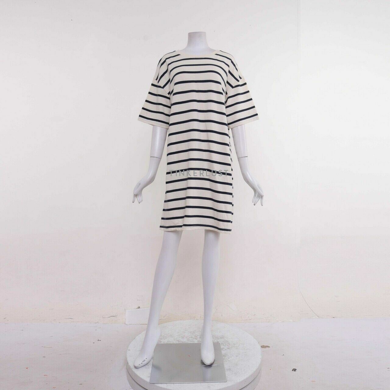 Zara Navy & Off White Stripes Tunic Blouse