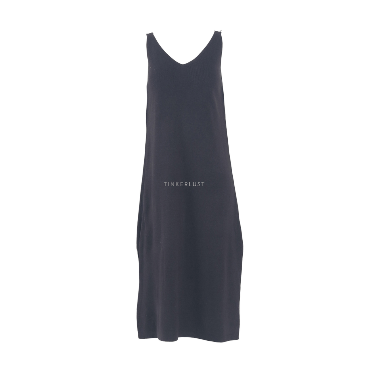 White Collar Concept Black Slit Midi Dress