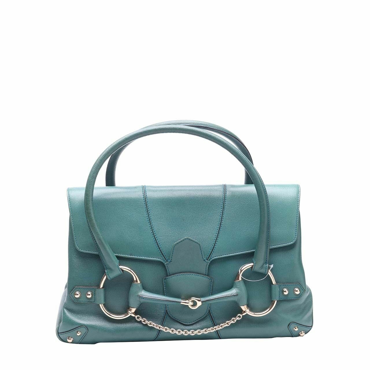 Gucci Green Ostrich Leather Horsebit Large Hand Bag 