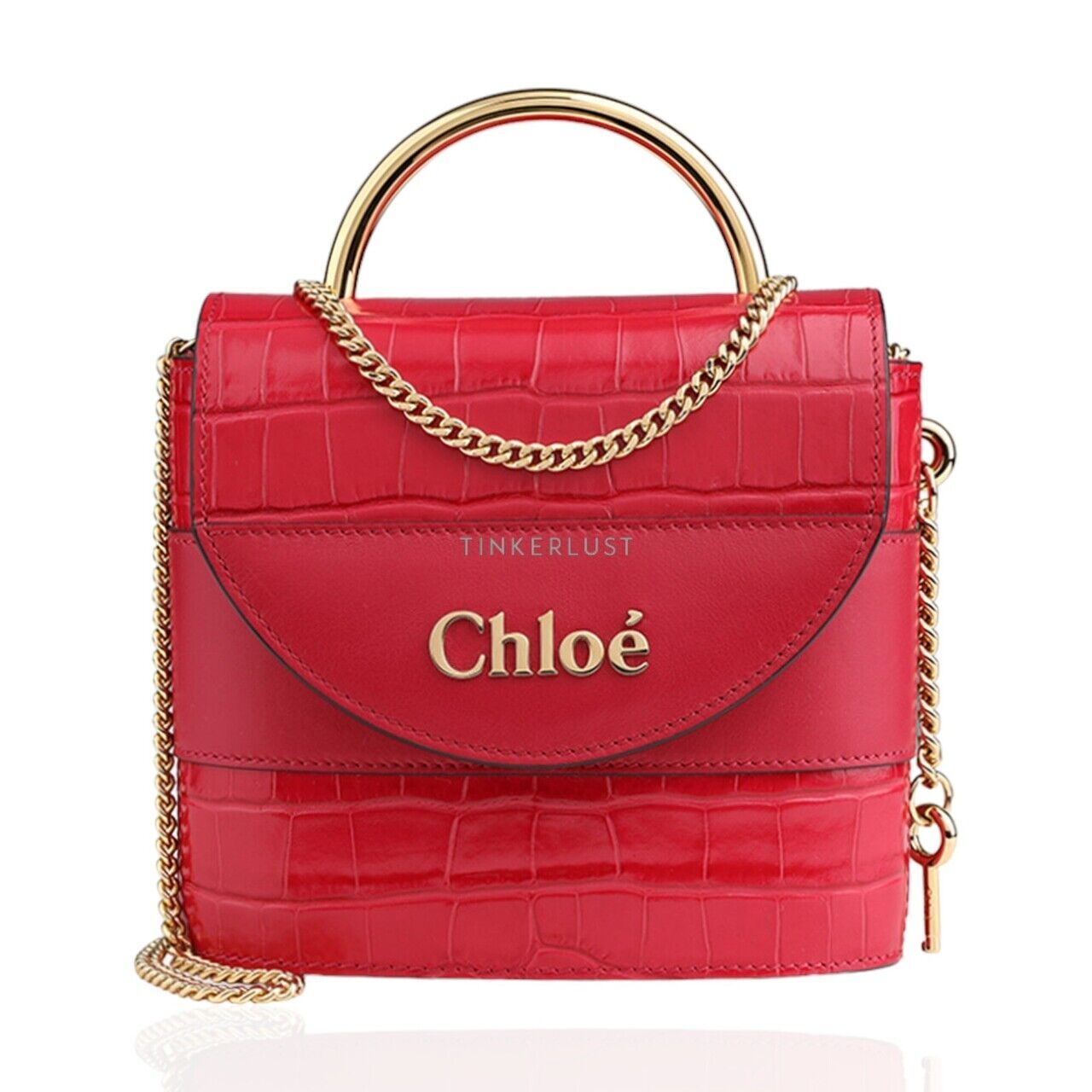 Chloe Small Abylock Top Handle Bag in Crimson Pink Croco Leather Satchel