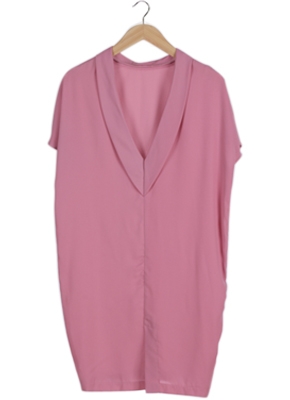 Pink V-Neck Midi Dress