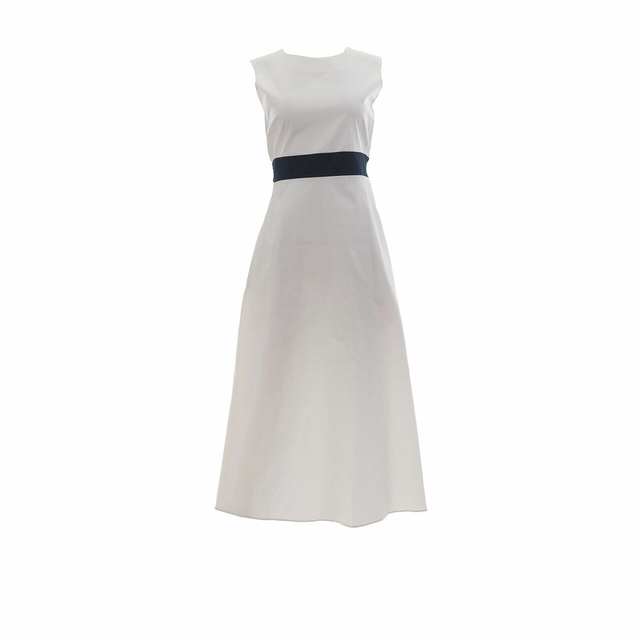 MaxMara Design for Easy Living White Navy Belted Midi Dress