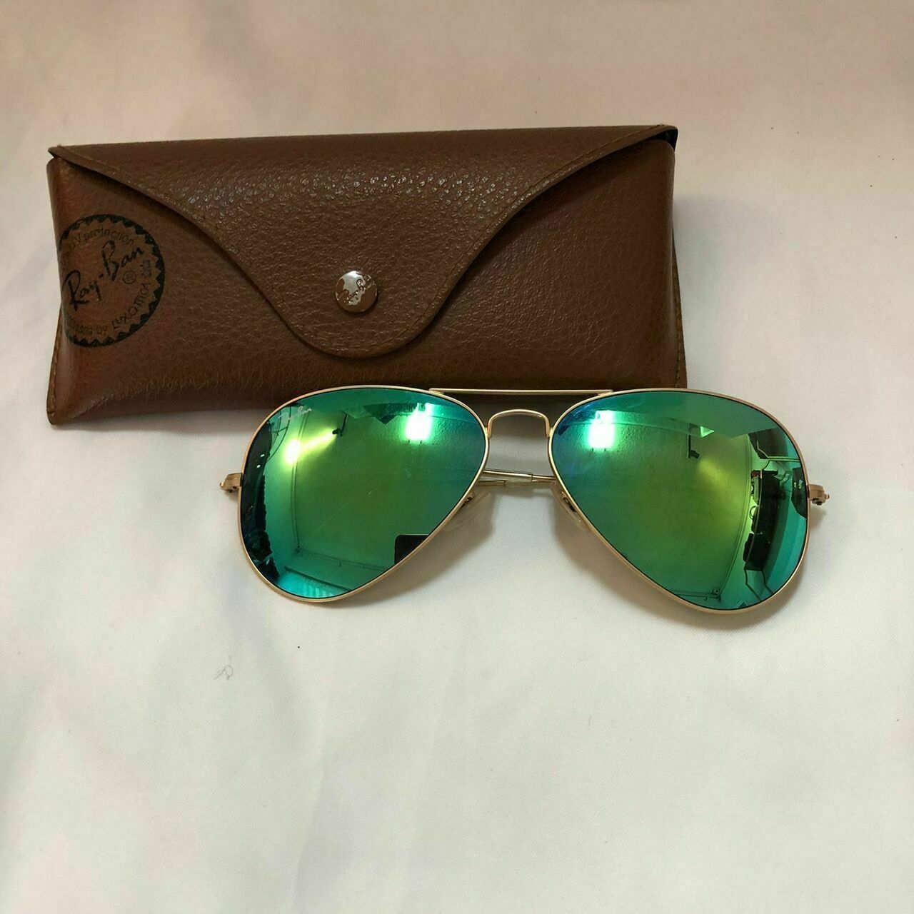Ray Ban Green/Gold Aviator Sunglasses