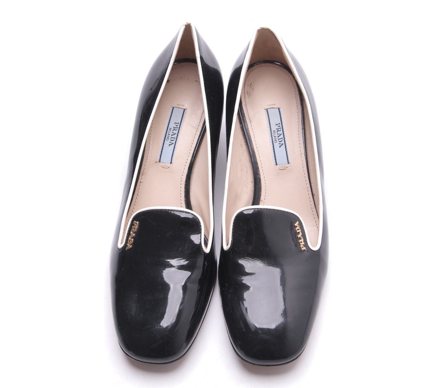 Prada Black Patent Leather Loafers Heels