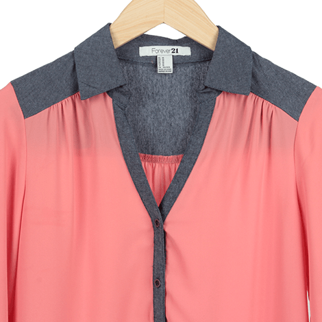 Pink Button-Tab Sleeve Shirt
