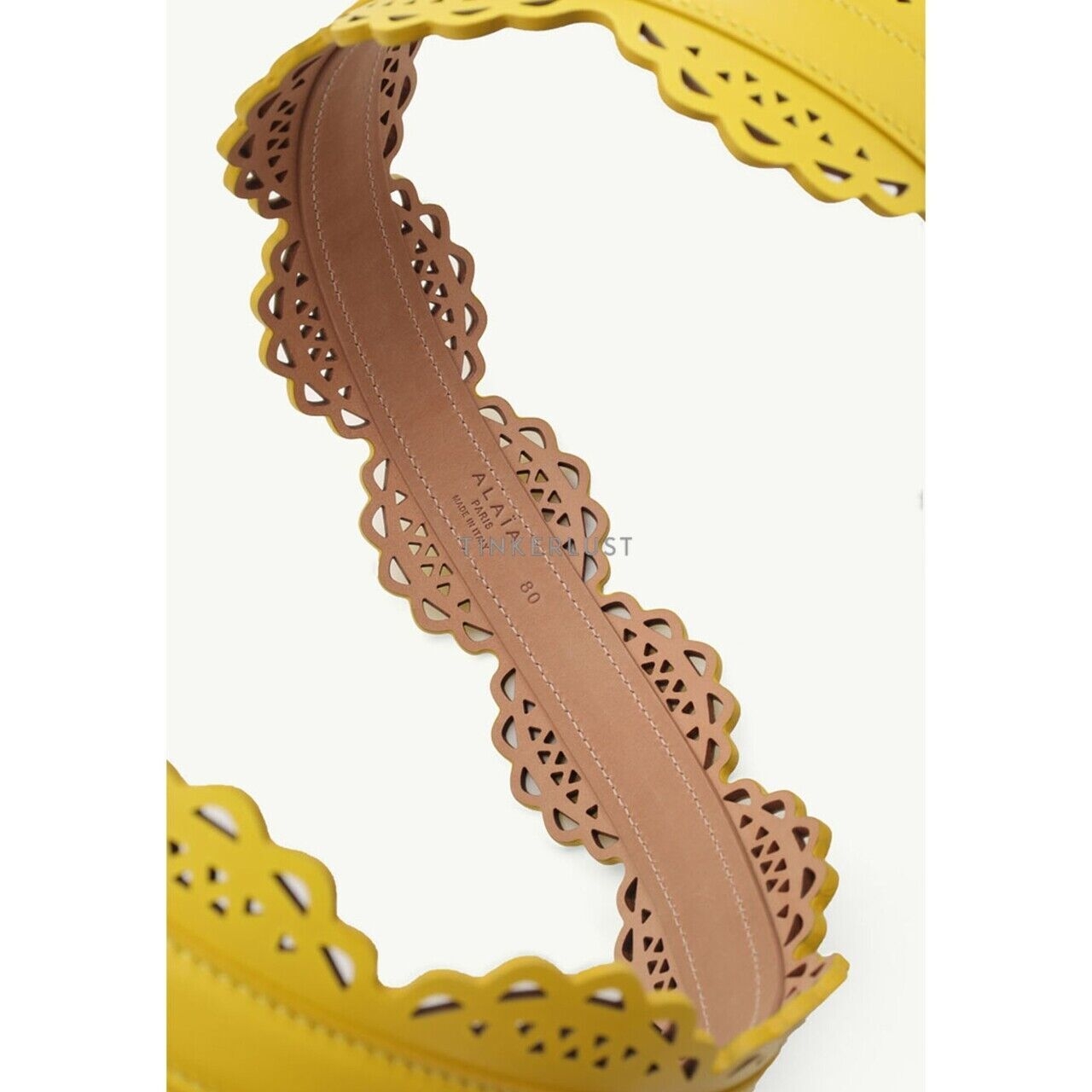 Alaia Vienne Motif Openwork Leather Corset Belt 6cm in Yellow Supple Lambskin