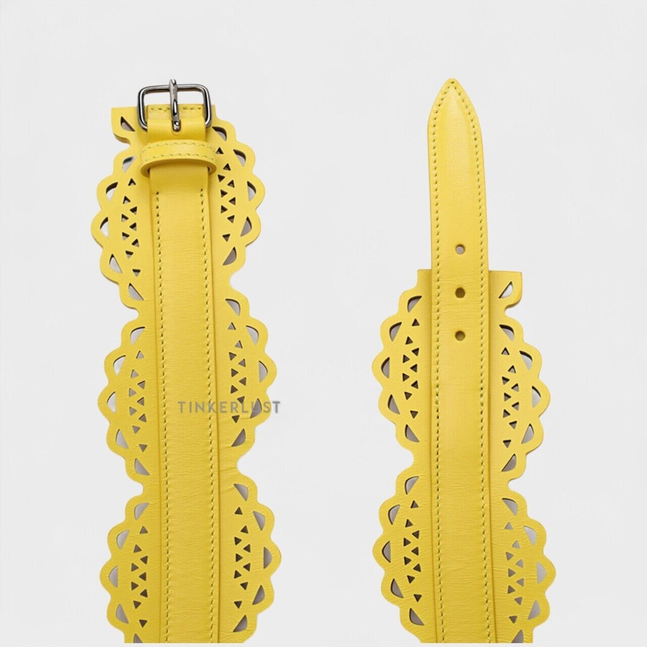 Alaia Vienne Motif Openwork Leather Corset Belt 6cm in Yellow Supple Lambskin