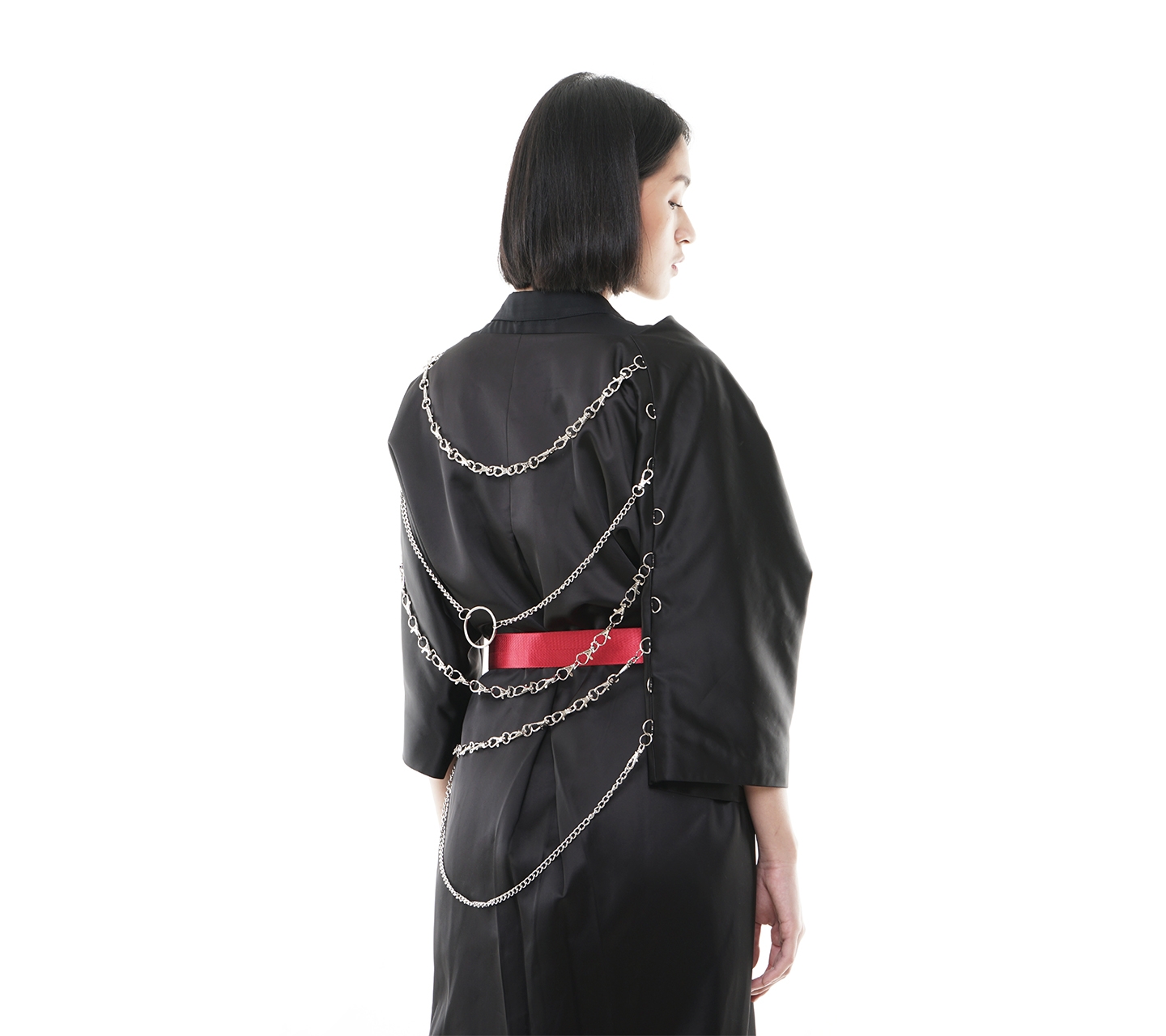 Jenahara Black Oversized Chained Belted Outerwear