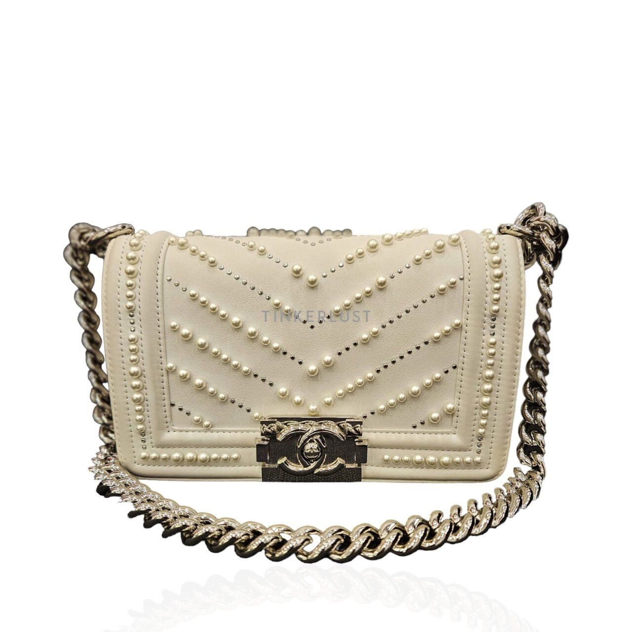 Chanel Boy Small Pearls Broken White Chevron #29 Shoulder Bag