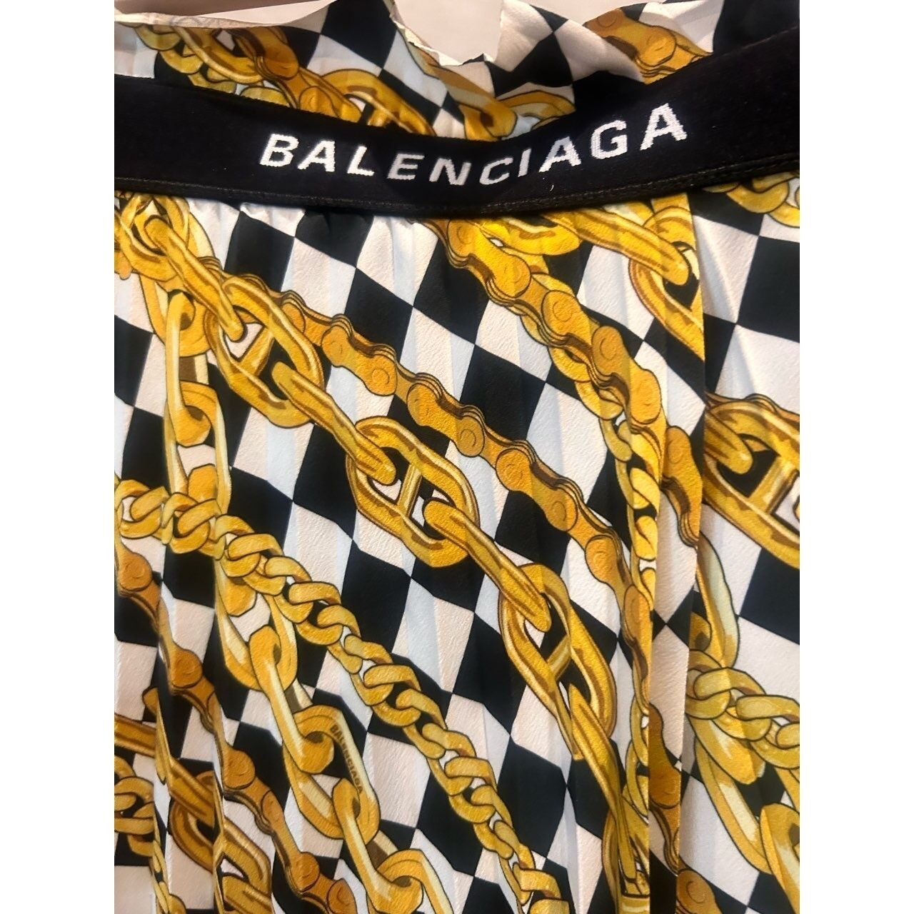 Balenciaga Pleated Print Gold Midi Skirt