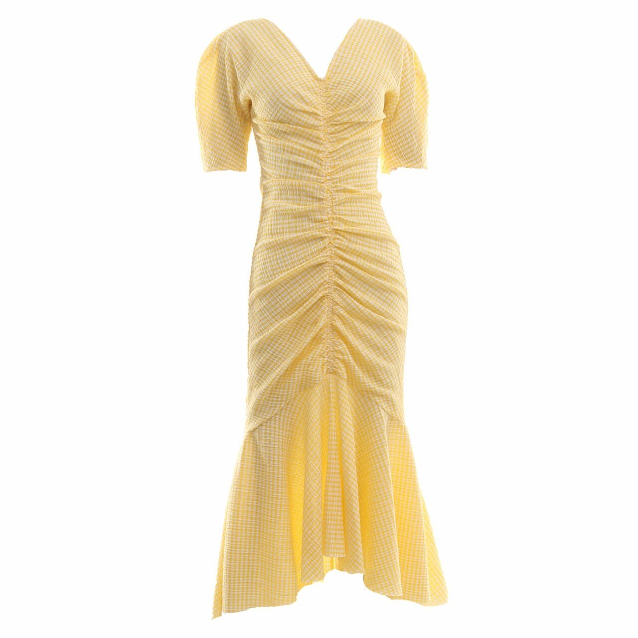 Staud Clothing Panier Gingham Yellow Midi Dress