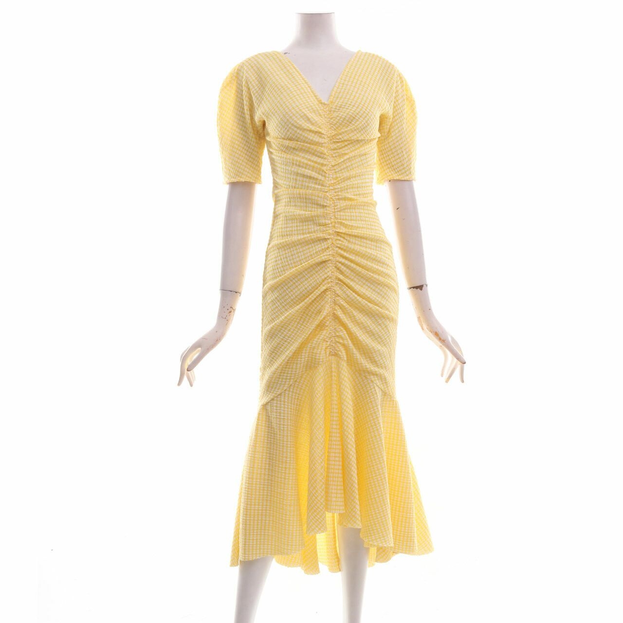 Staud Clothing Panier Gingham Yellow Midi Dress