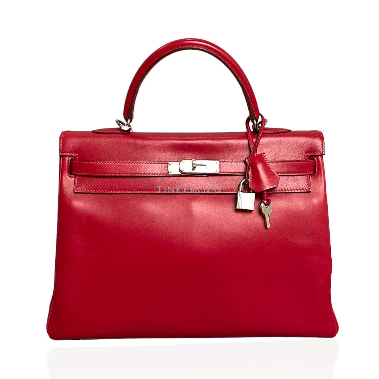 Hermes Kelly 35 Red Box Calfskin PHW Handbag #N