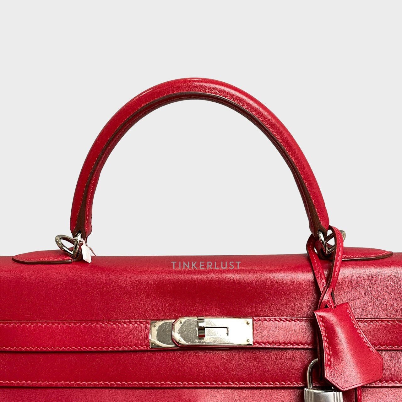 Hermes Kelly 35 Red Box Calfskin PHW Handbag #N