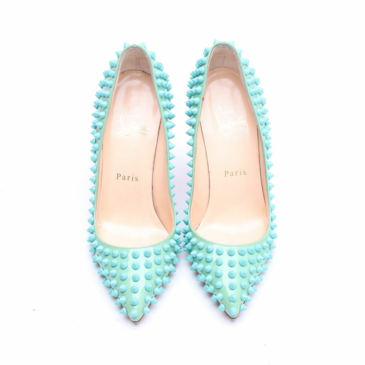 Christian Louboutin Spike Studded 100 Patent Leather Green Heels
