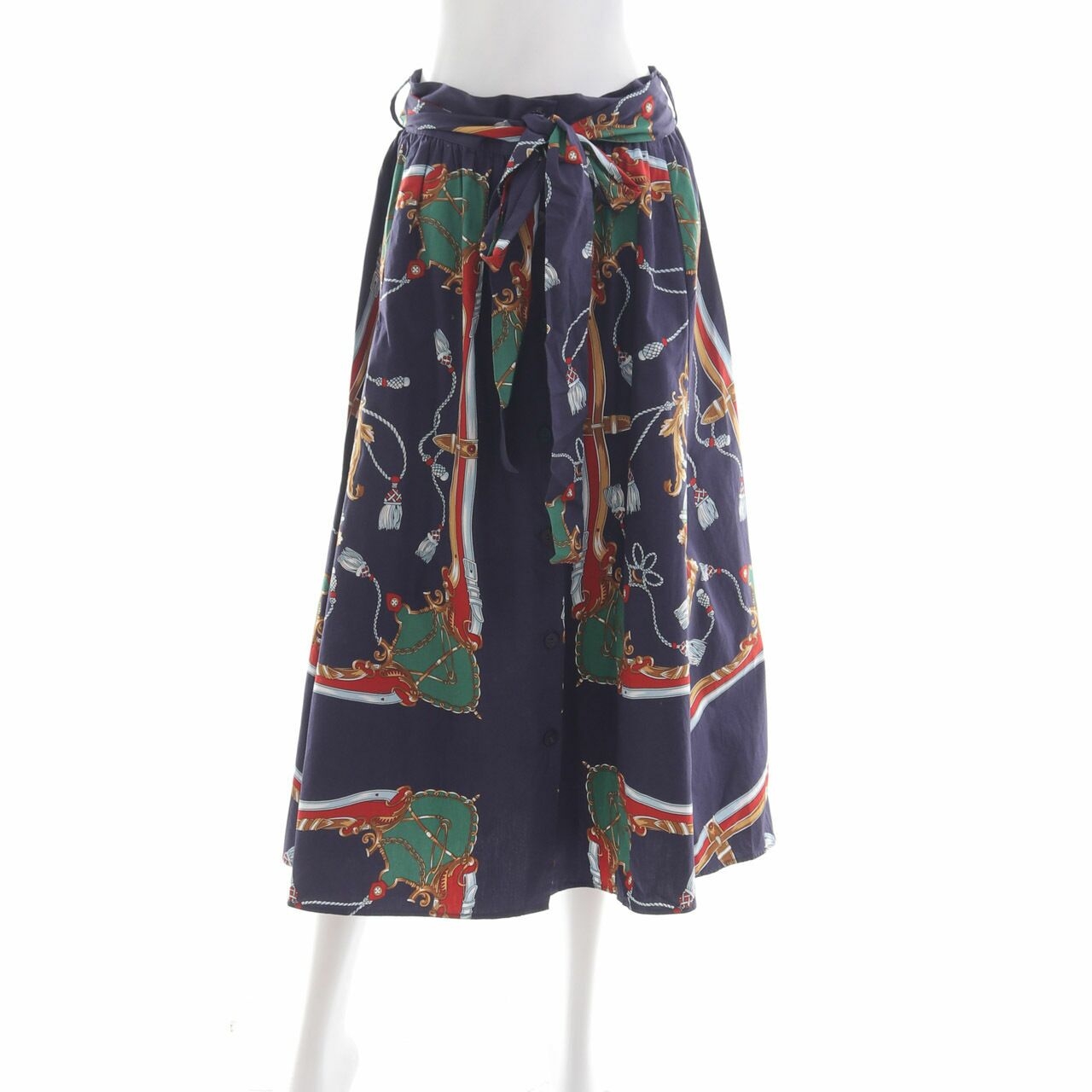 Zara Navy Printed Midi Skirt