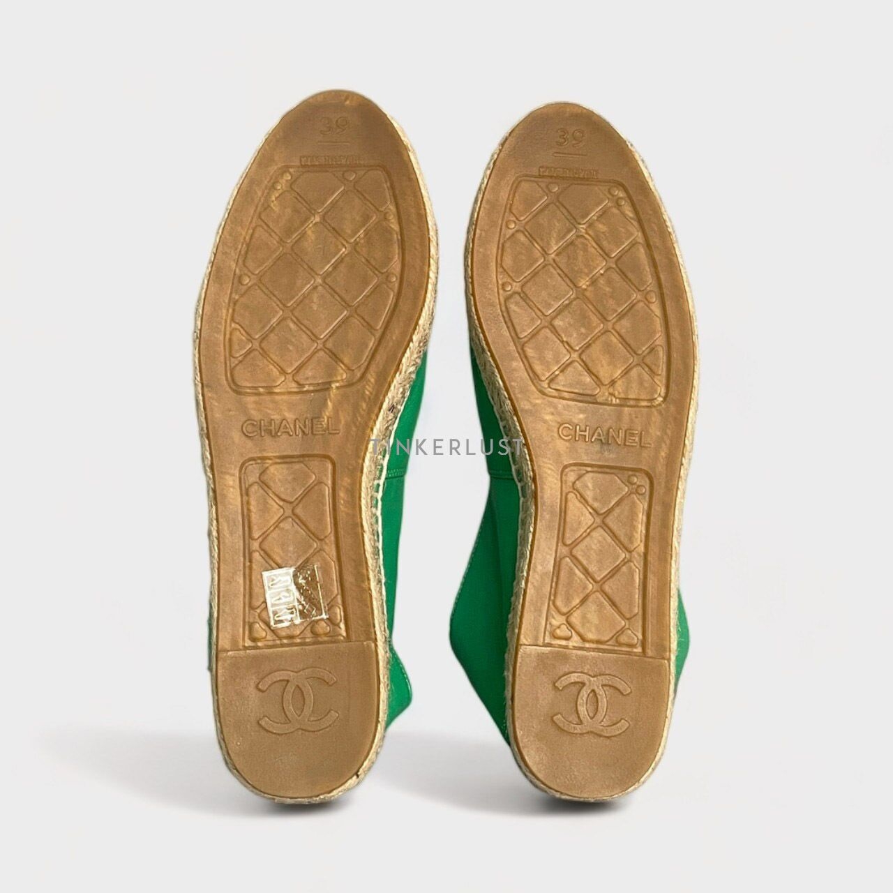 Chanel Green CC Leather Espadrilles Flats 