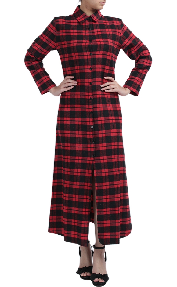 Red and Black Plaid Long Dress
