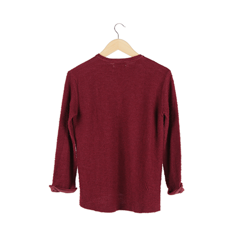 Red Plain Long Sleeve Sweater