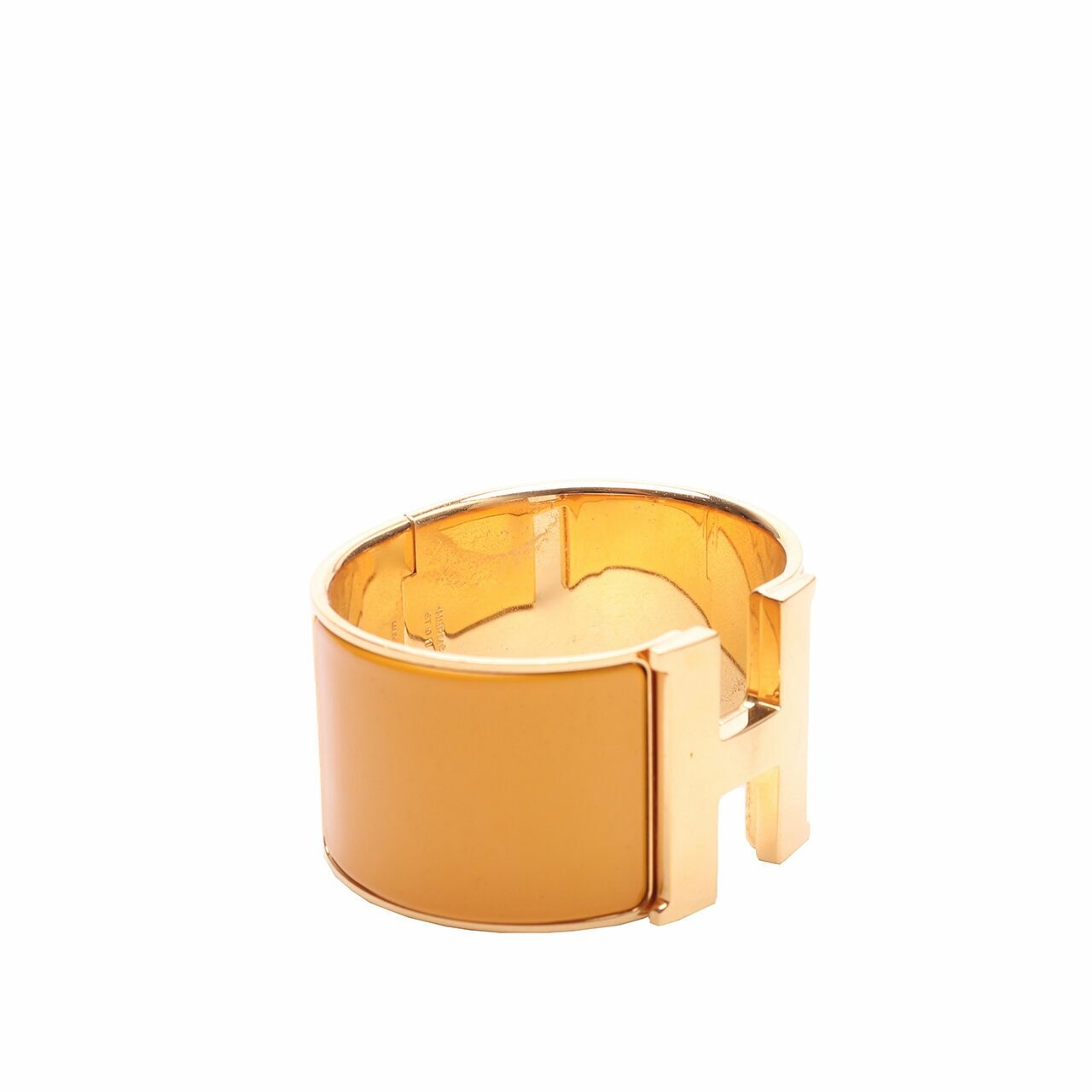 Hermes Clic Clac H Orange Enamel Gold Plated Wide Bracelet