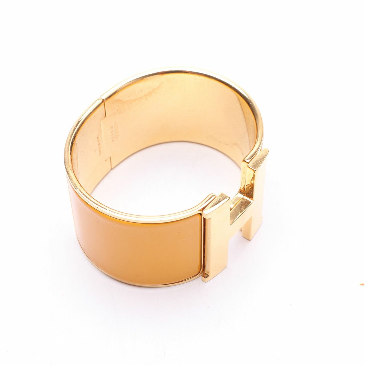Hermes Clic Clac H Orange Enamel Gold Plated Wide Bracelet