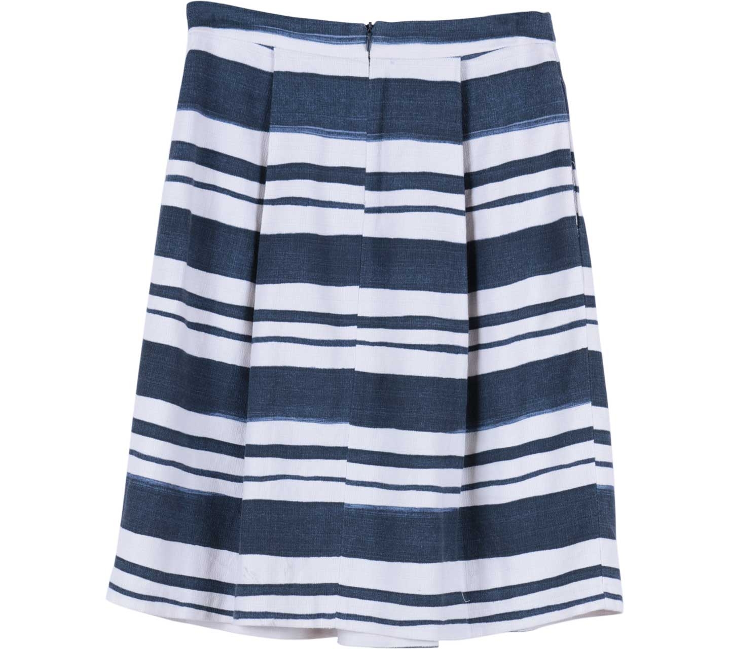 Zara Blue And White Striped Midi Skirt
