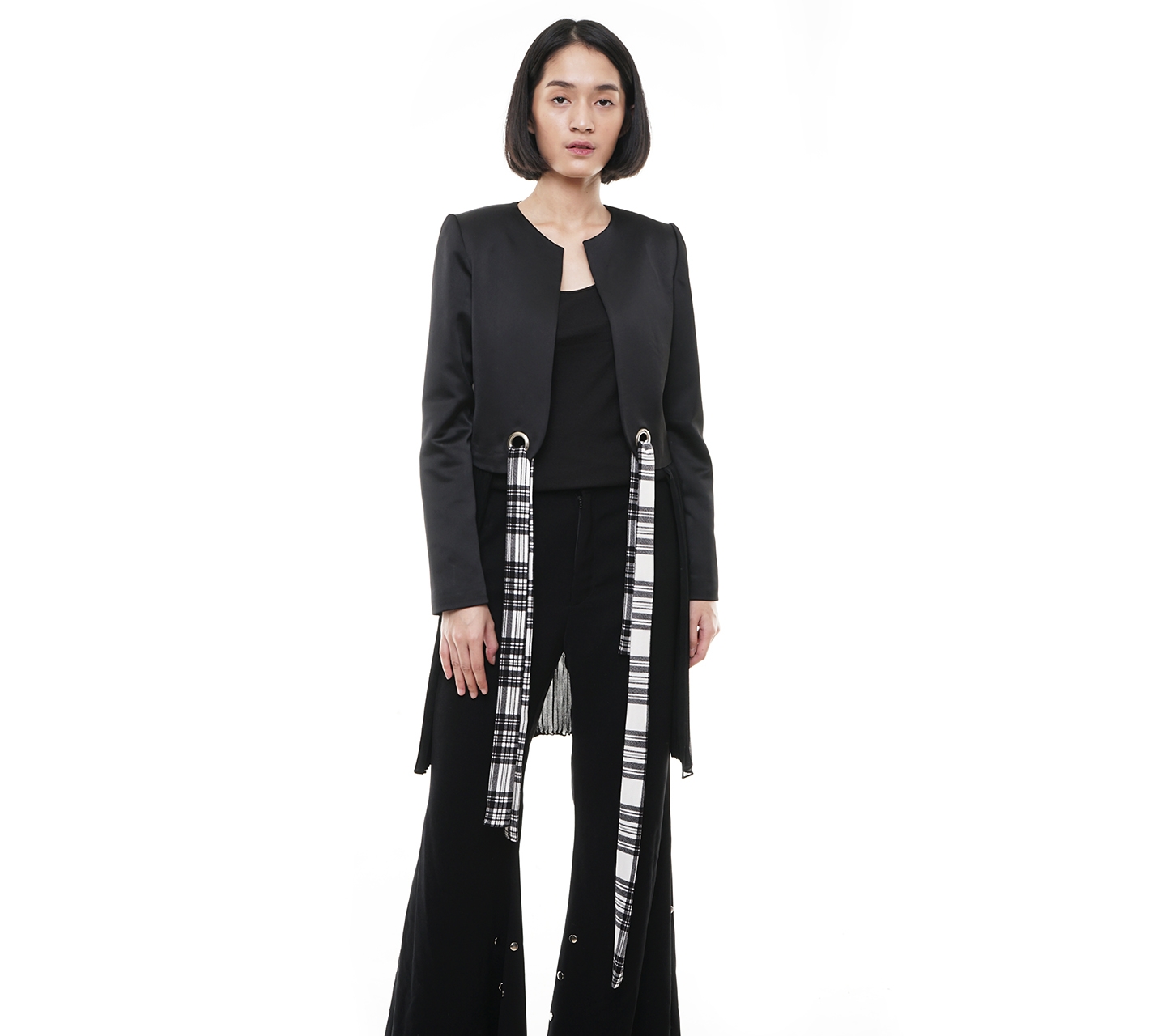 Jenahara Black Pleated Long Sleeve Outerwear