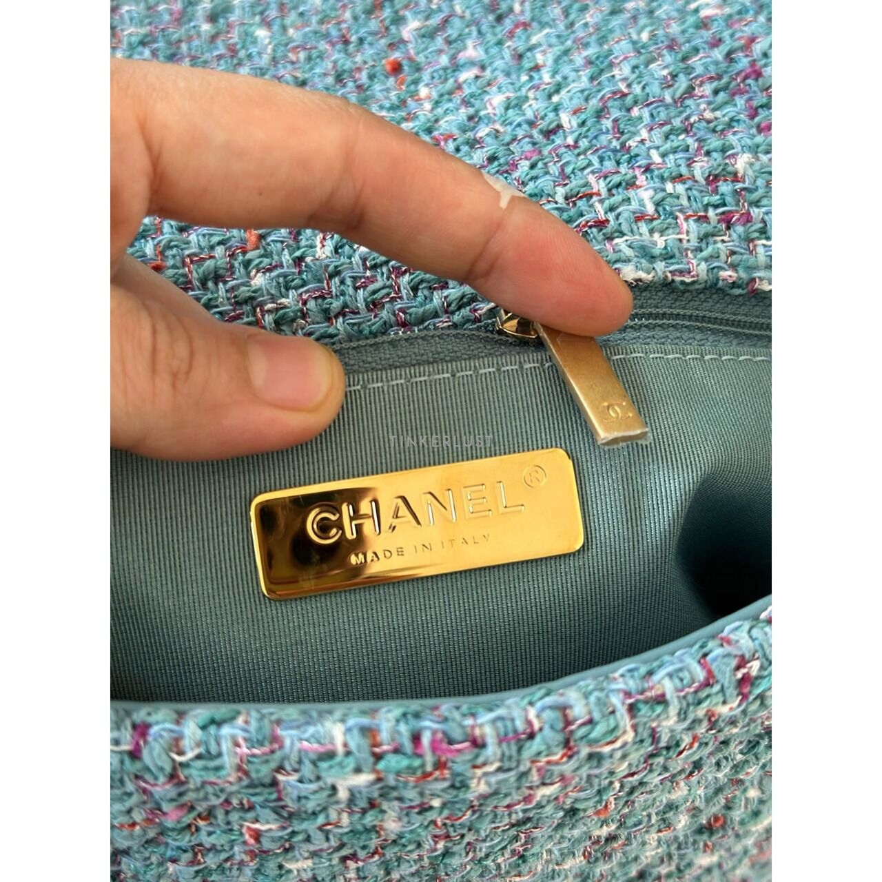 Chanel C19 Tweed Blue Jeans GHW #31 Satchel