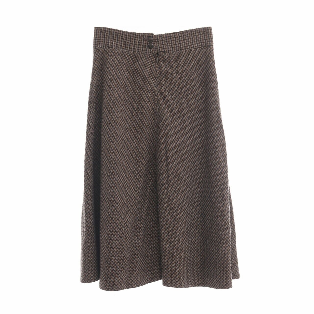 Zara Brown Houndstooth Wool Maxi Skirt