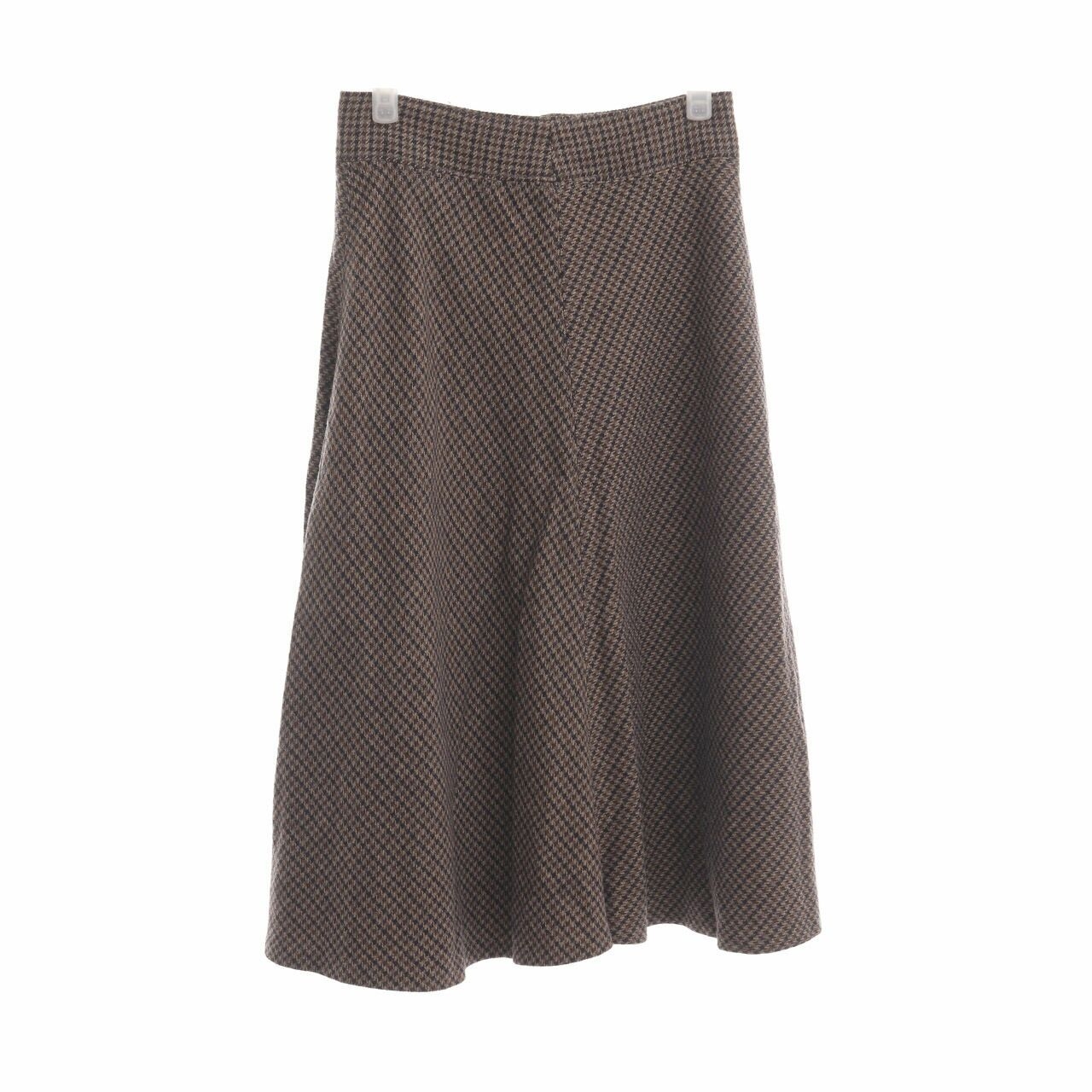 Zara Brown Houndstooth Wool Maxi Skirt