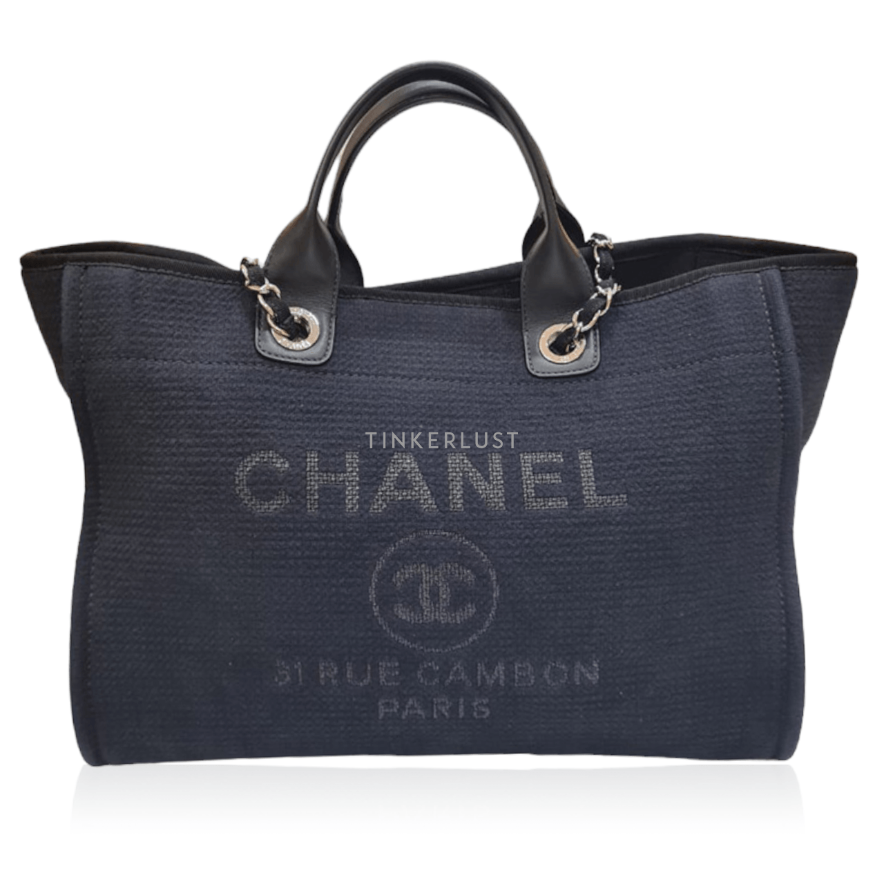 Chanel Deauville Large Navy Canvas Chip Tote Bag