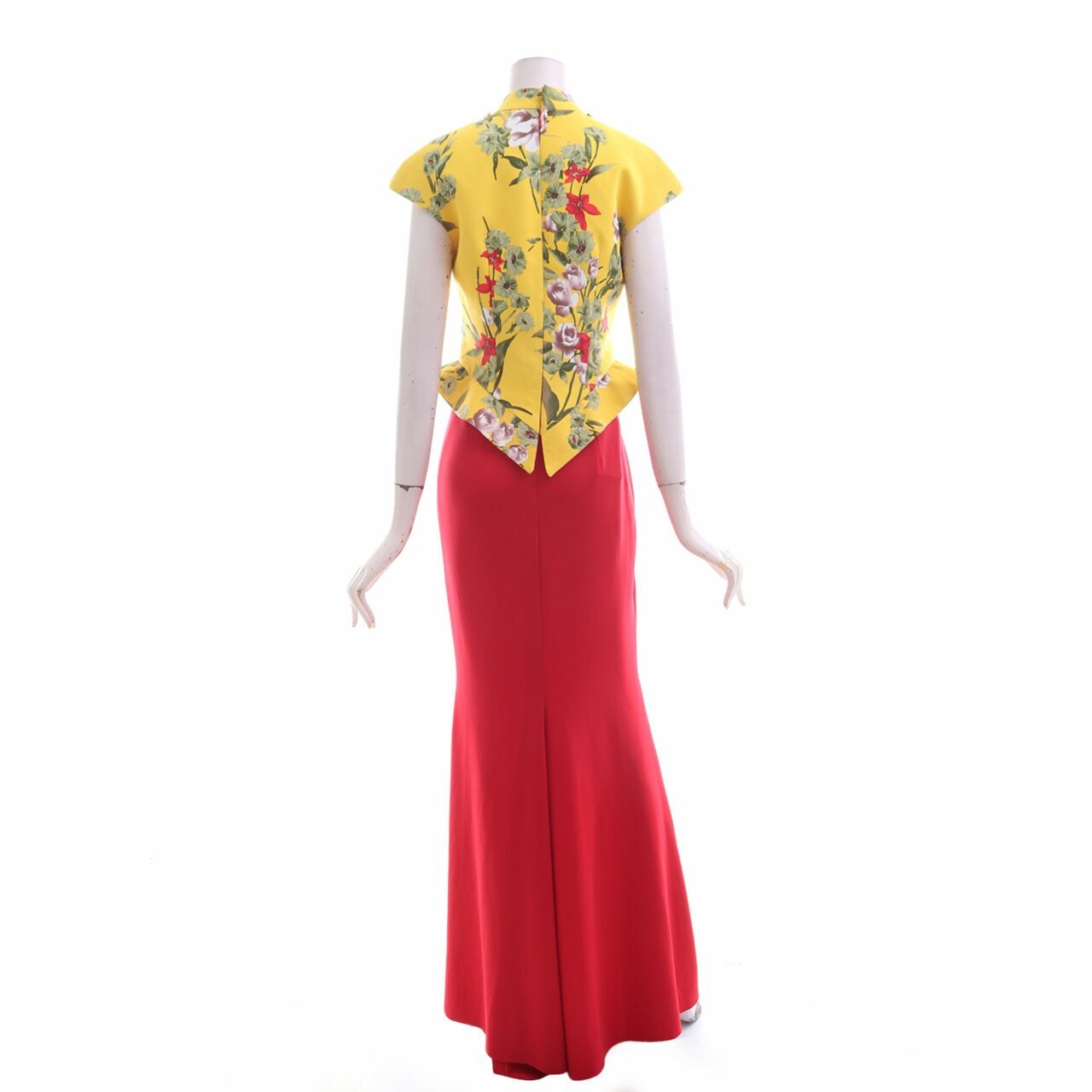 Peachespinkish Yellow & Red Floral Long Dress