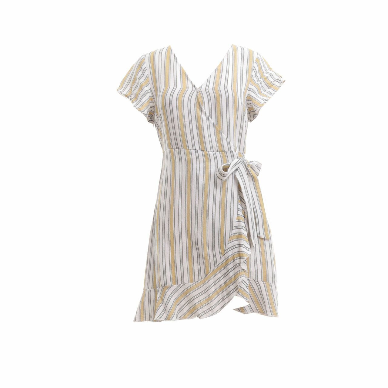 Temt Yellow & White Stripes Mini Dress