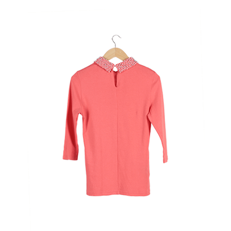 Pink Pearl Embellished Collar T-Shirt