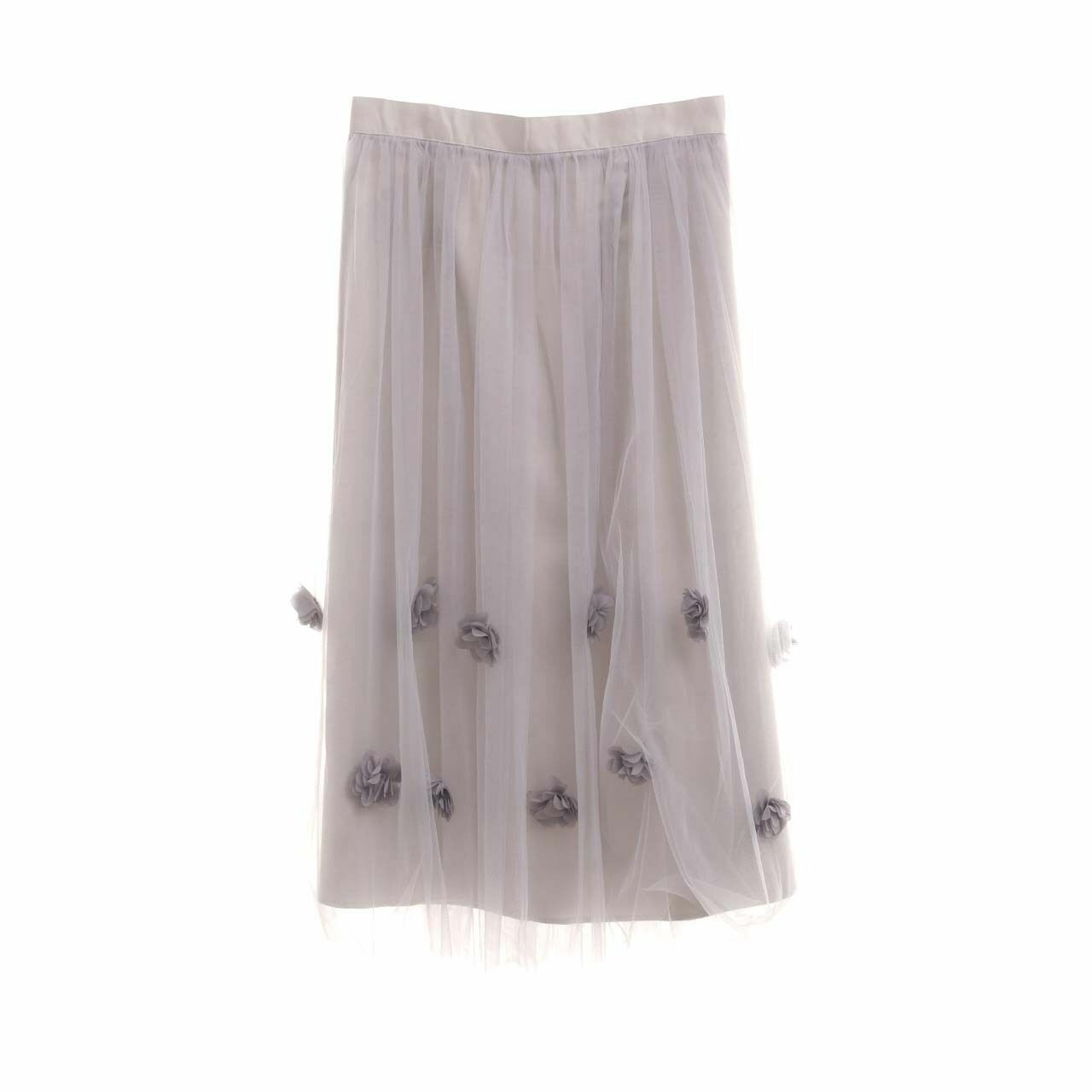 Impromptu Grey Tulle Floral Midi Skirt