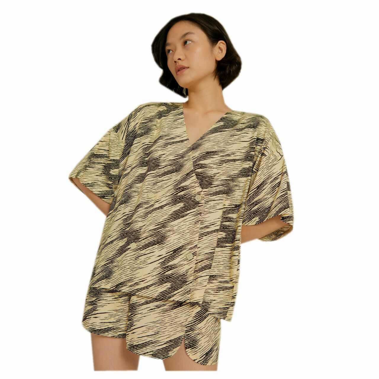 Sare Studio Multi V Neck Slightly Crop Apu Pajama Blouse [XL]