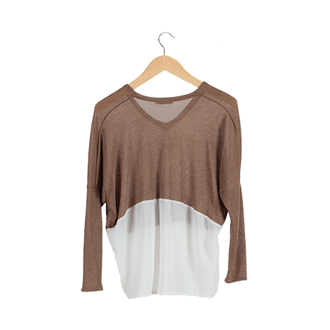 Brown and White Batwing Blouse