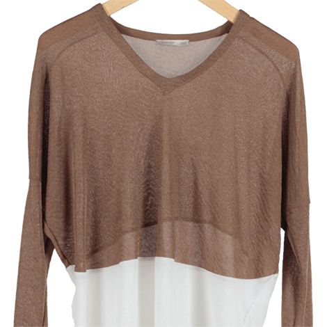 Brown and White Batwing Blouse