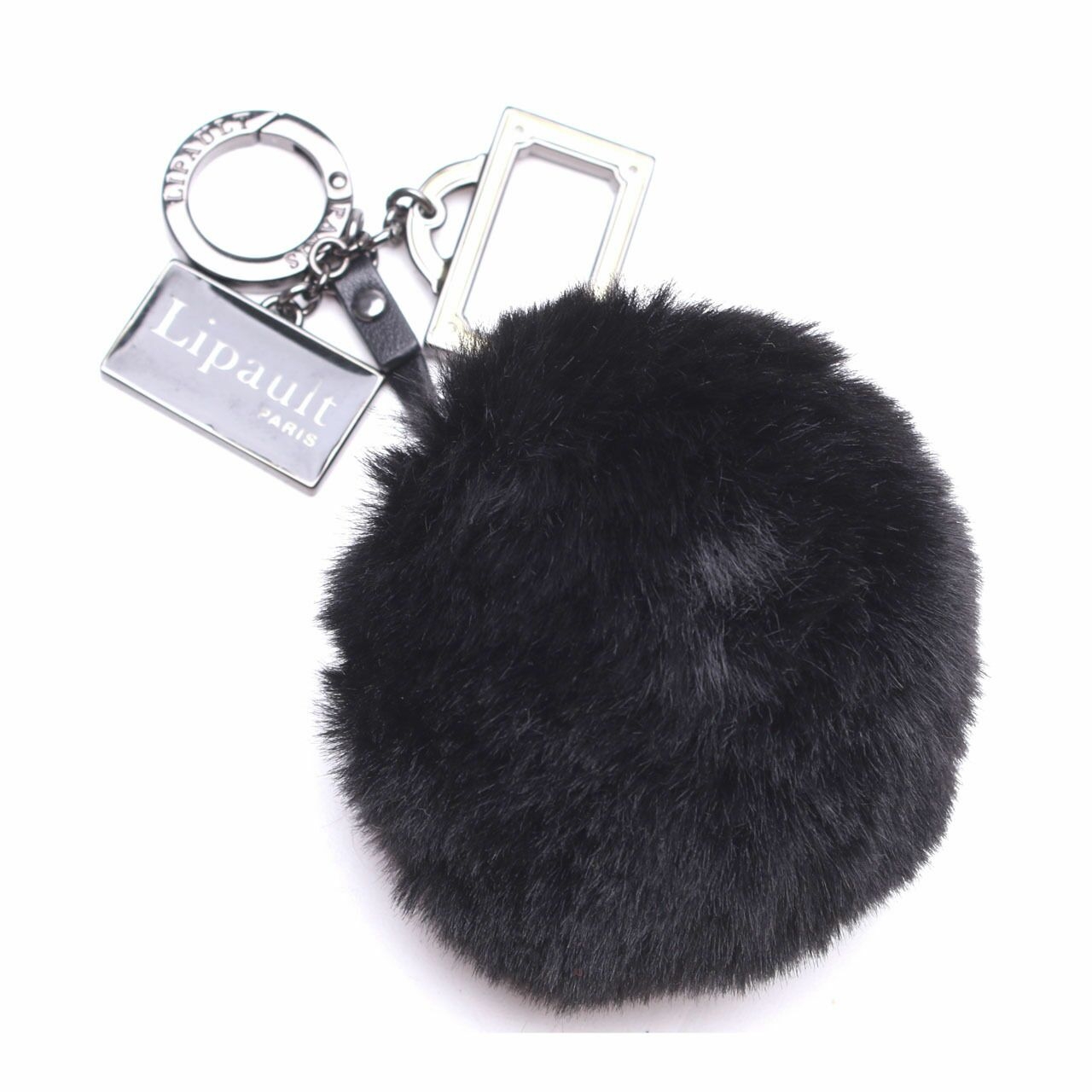 Lipault Paris Black Furr Ball Bag Charm Keychain