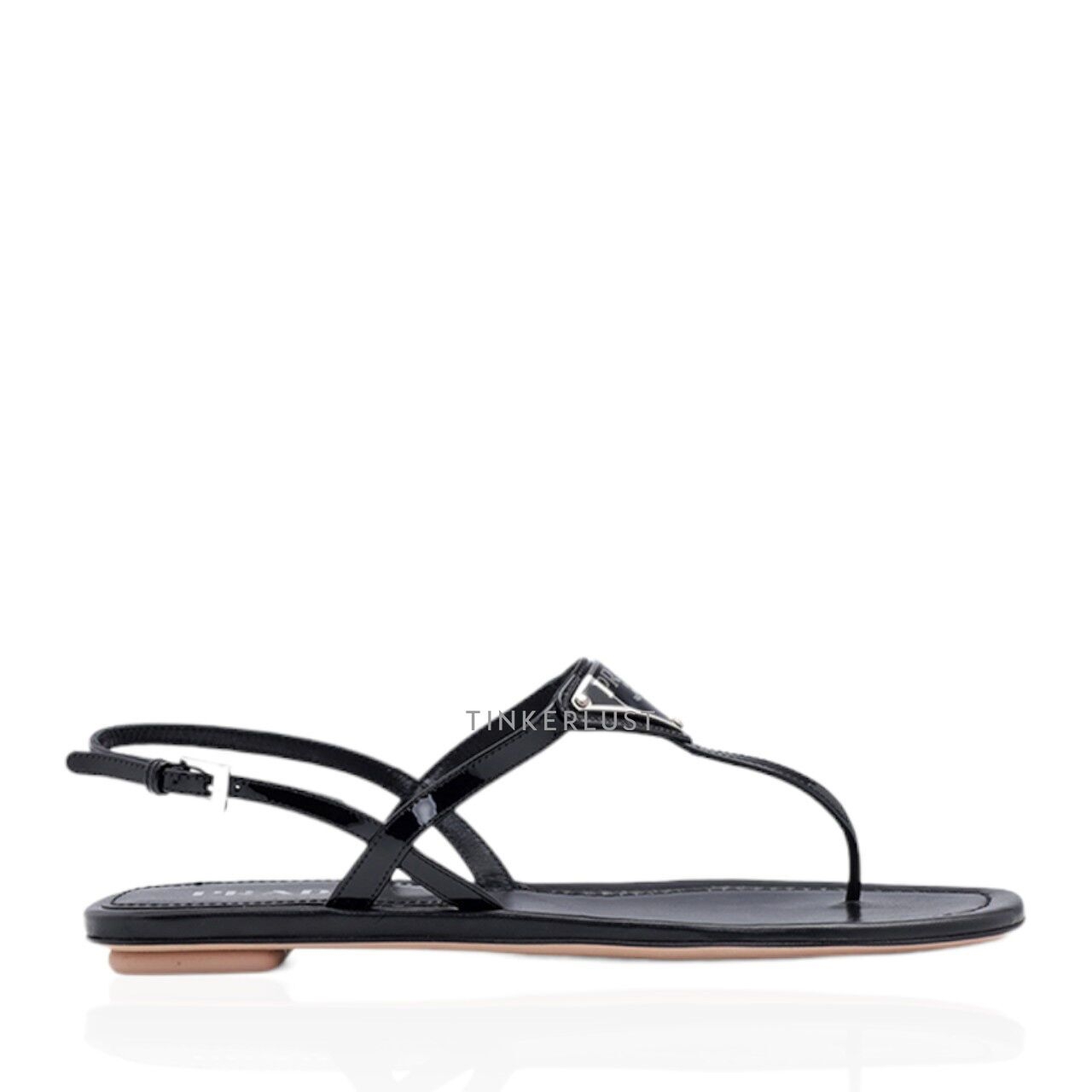 PRADA Thong Sandals in Black Patent with Triangle Logo