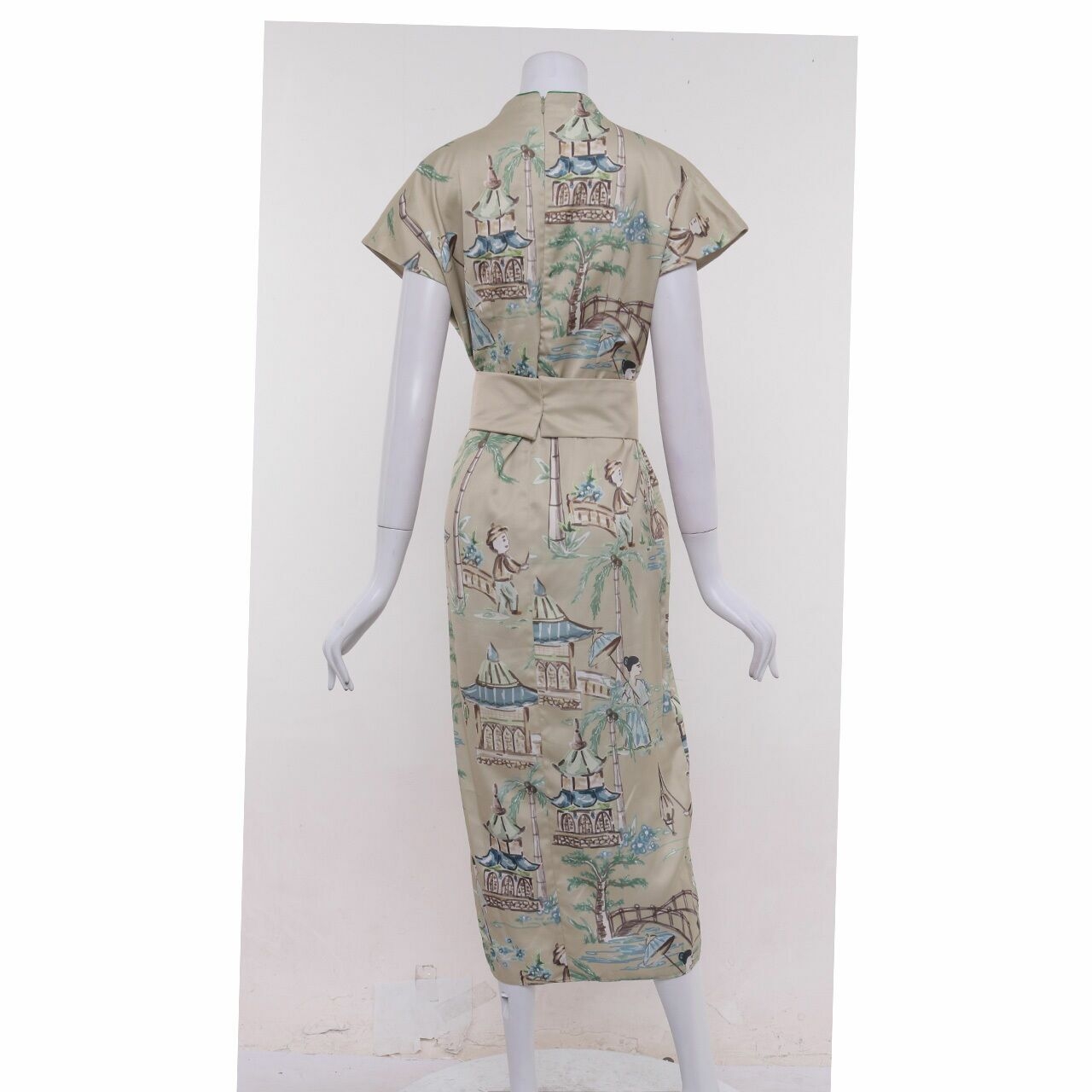 Stylica Sage Green Printed Long Dress