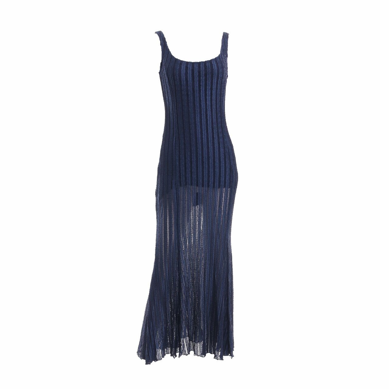 Bisou-Bisou Dark Blue Patterned Sheer Midi Dress