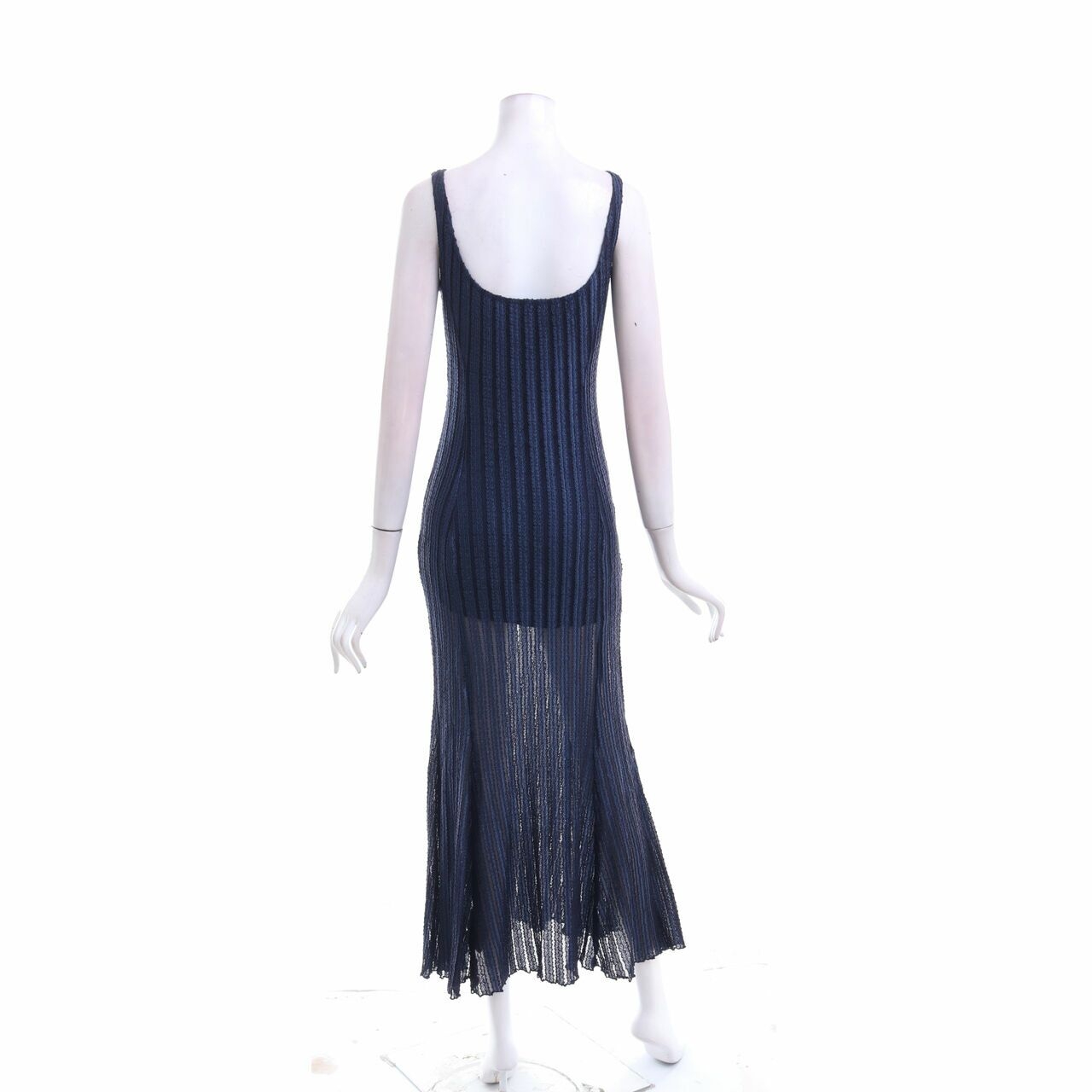Bisou-Bisou Dark Blue Patterned Sheer Midi Dress