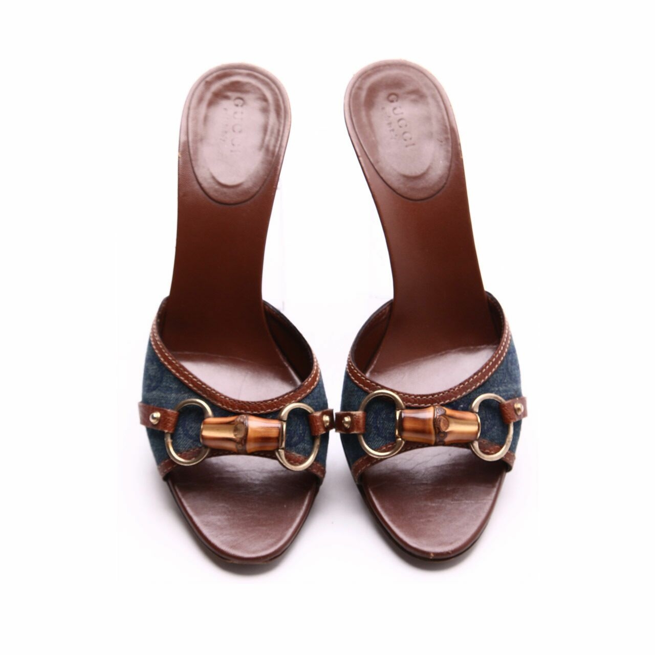 Gucci Denim Monogram Sandals Blue Heels