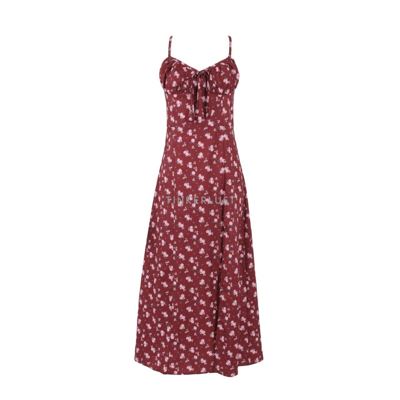 Spring Summer Style Maroon Floral Midi Dress