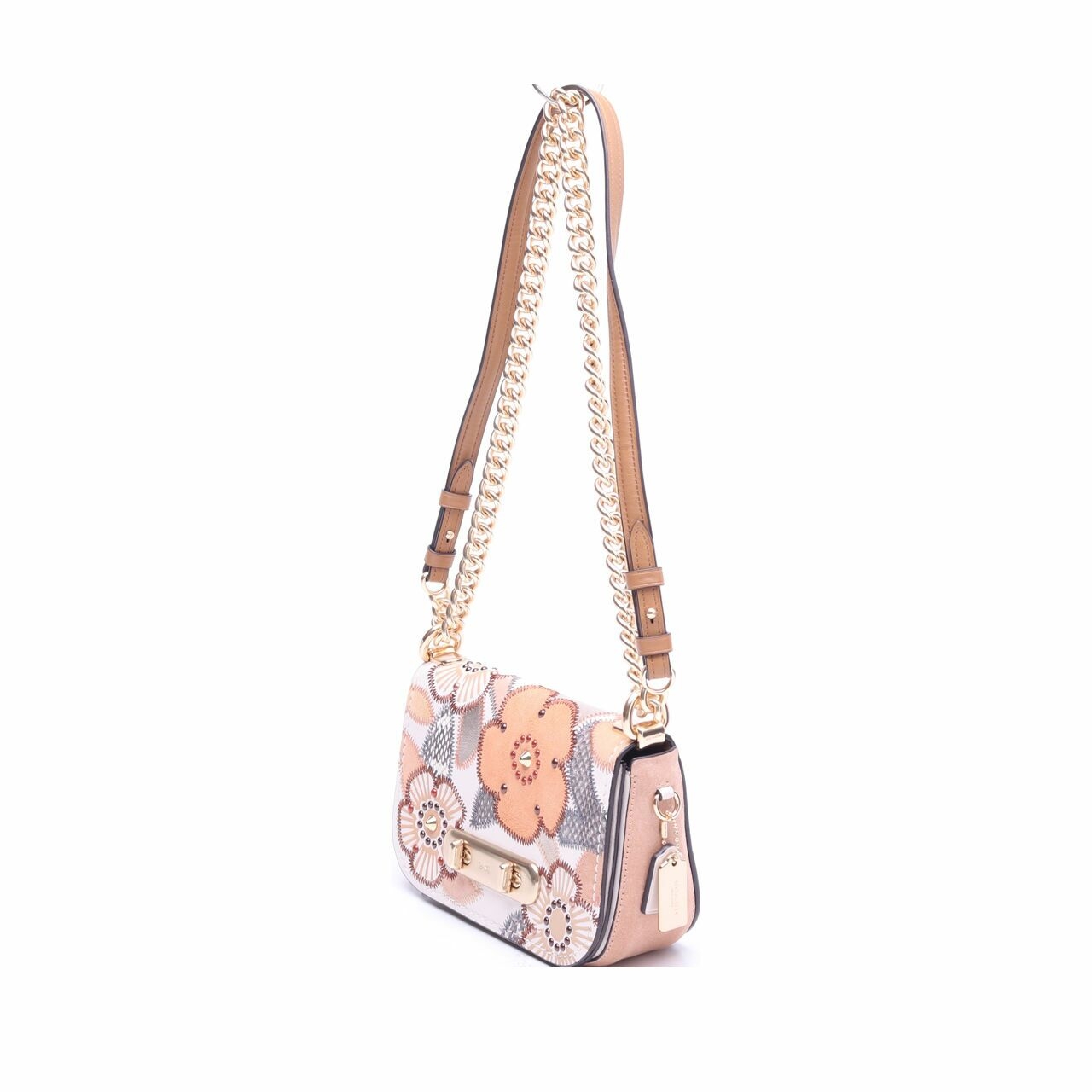 Coach Swagger 20 With Patchwork Tea Rose And Snakeskin Detail In Chalk Multi/light Gold  Shoulder Bag