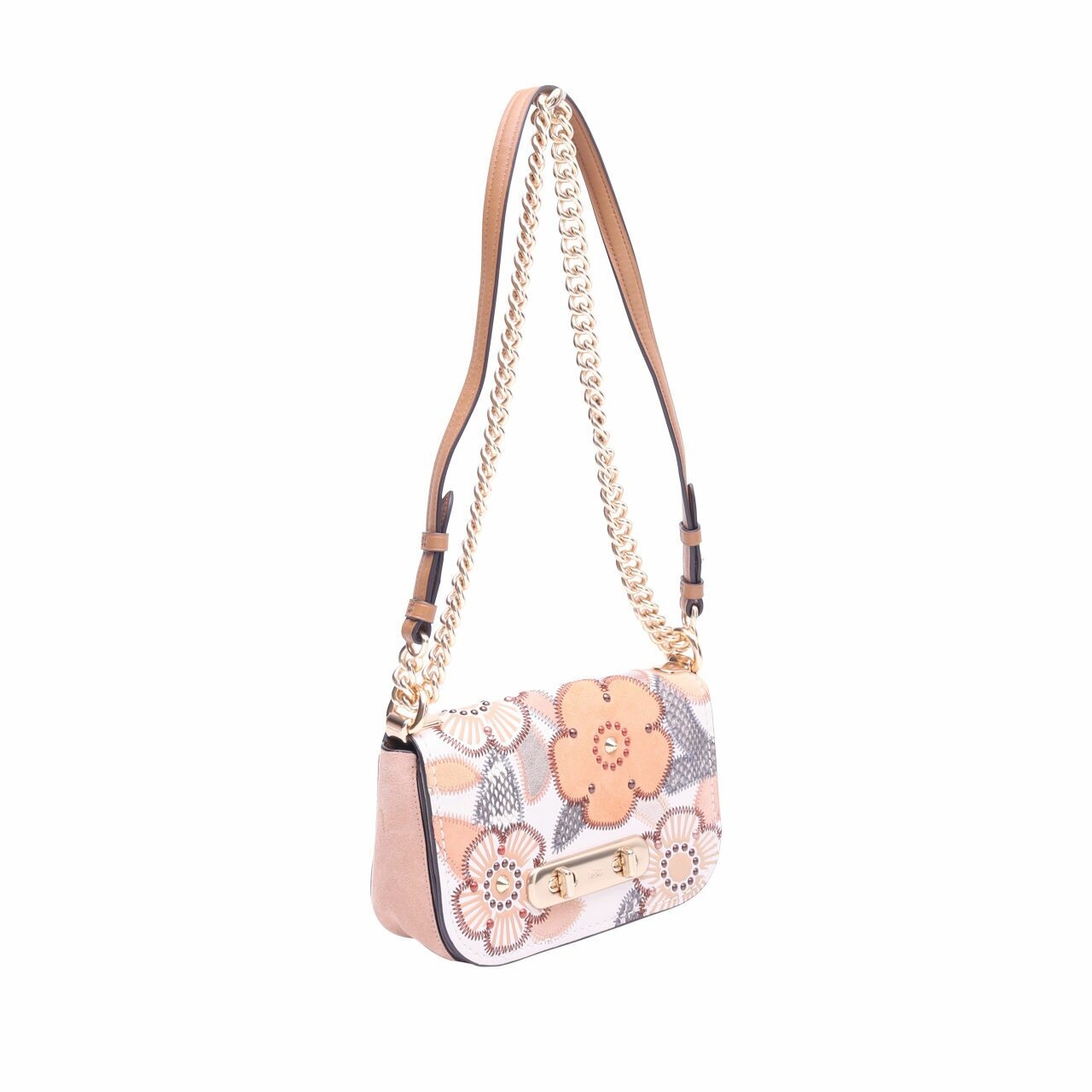 Coach Swagger 20 With Patchwork Tea Rose And Snakeskin Detail In Chalk Multi/light Gold  Shoulder Bag