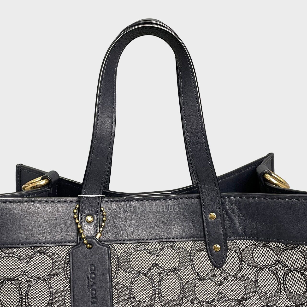Coach Field 30 Midnight Navy Signature Jacquard GHW Tote Bag
