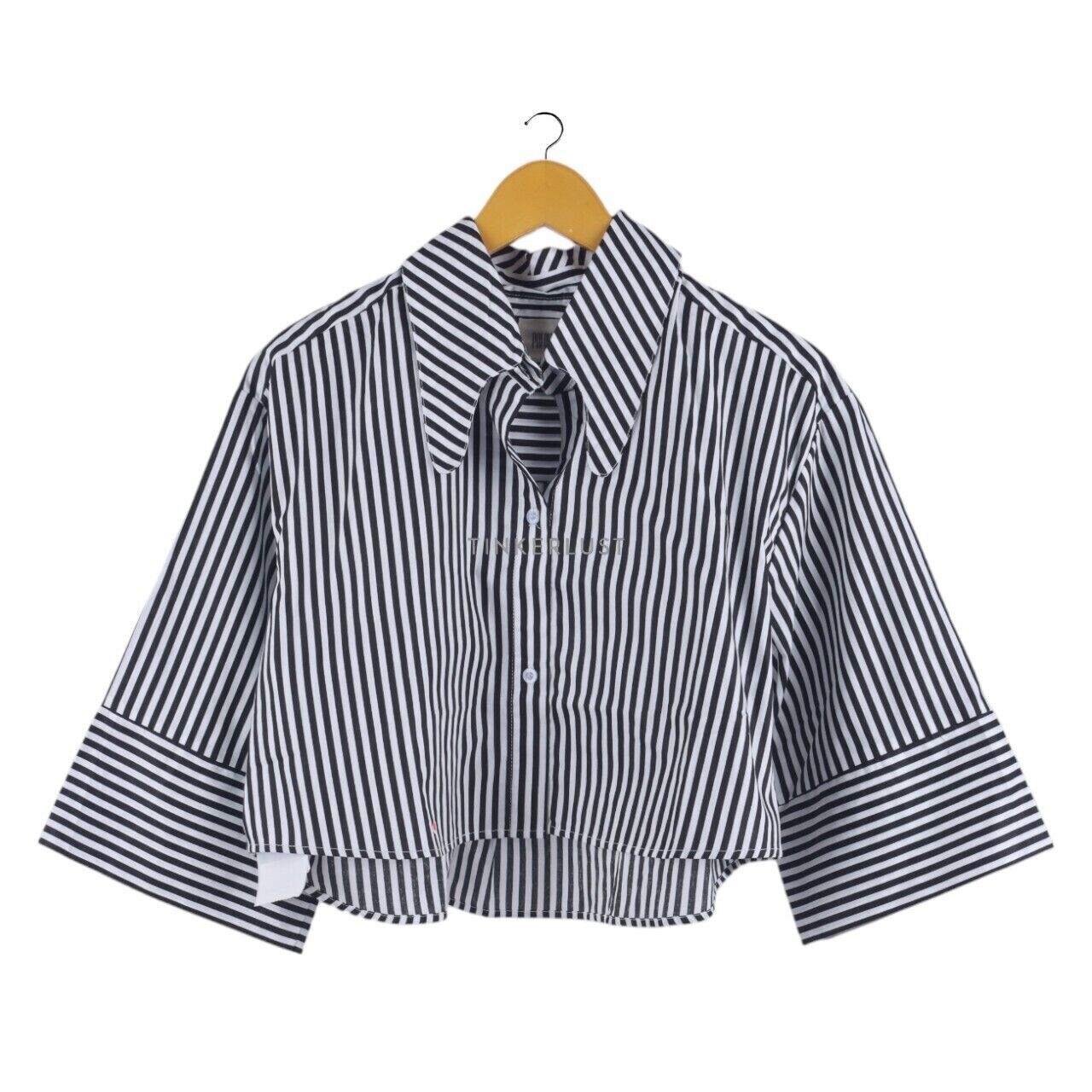 Pafon Black & White Stripes Cropped Shirt