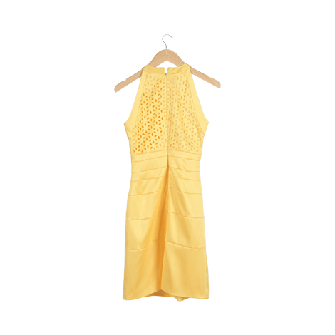 Yellow Halter Neck Cut Out Midi Dress